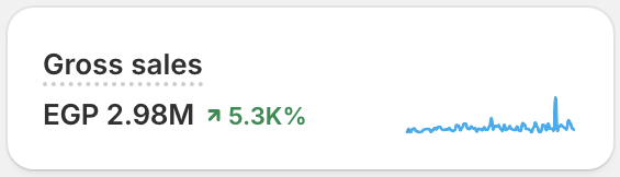 Gross sales results card: EGP 2.98M, up +5.3K%